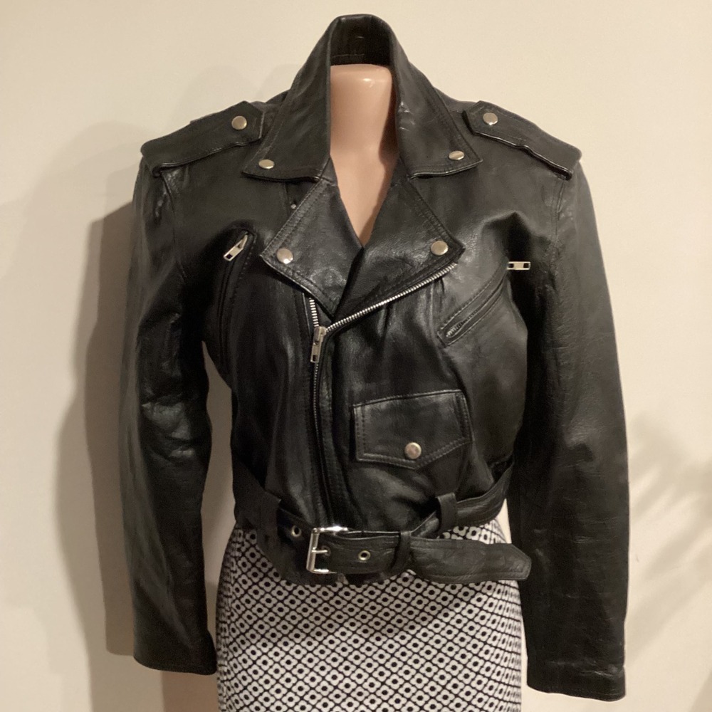 Wilsons Leather Vintage Black Biker moto Jacket Lined Medium